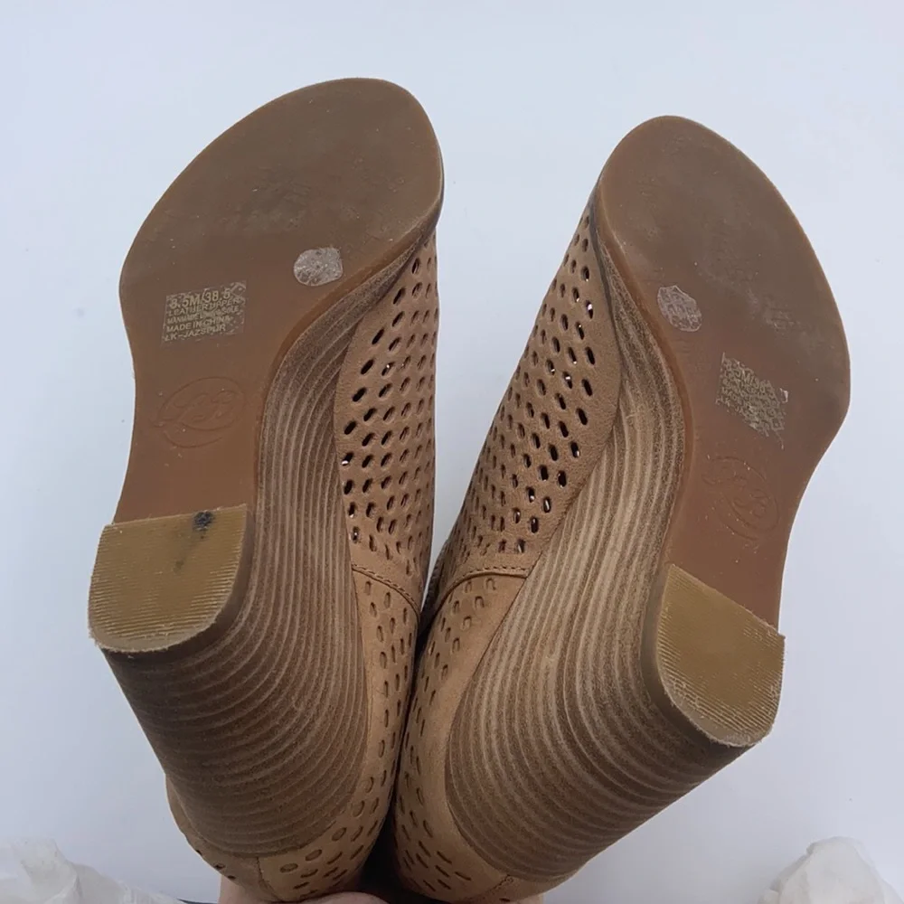 Lucky Brand Taupe Perforated Peep-Toe Wedge Booties